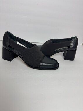 Elegant Vintage 90s Massimo Square Toe Block Heel Cut Leather Stretchy Like NEW